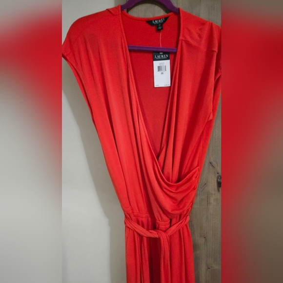RALPH LAUREN Black Label V Neck Wide Leg Stretch Jumpsuit In Red. Size 2X NWT - Picture 9 of 11